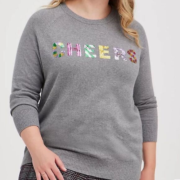 TORRID Cheers Festive Sequins Ragland Sweater Grey NWT Size 2 X - Picture 1 of 7